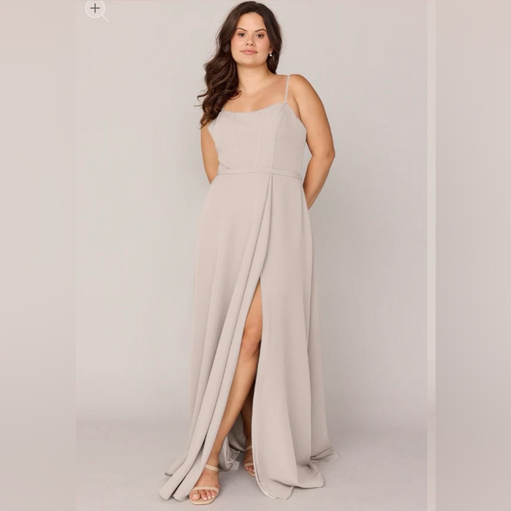 Revelry Nova crepe size 8 bridesmaid dress gold champagne wedding prom formal